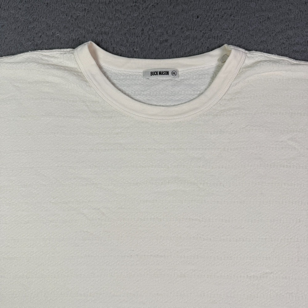 Buck Mason Jacquard Knit Boxy Tee Shirt Mens 2XL Off White Short Sleeve Crewneck